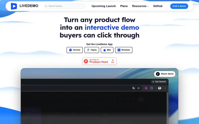 LiveDemo homepage showing Interactive product demos