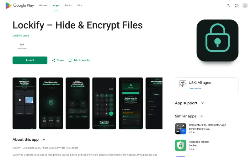 Lockify homepage showing Encrypt files on your device