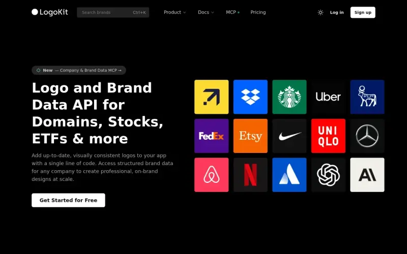 Logokit homepage showing One API for millions of high-quality logos and brand data