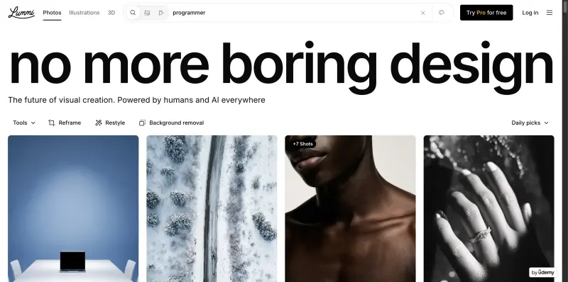 Lummi homepage showing Unique AI-created photos, illustrations & 3D art made