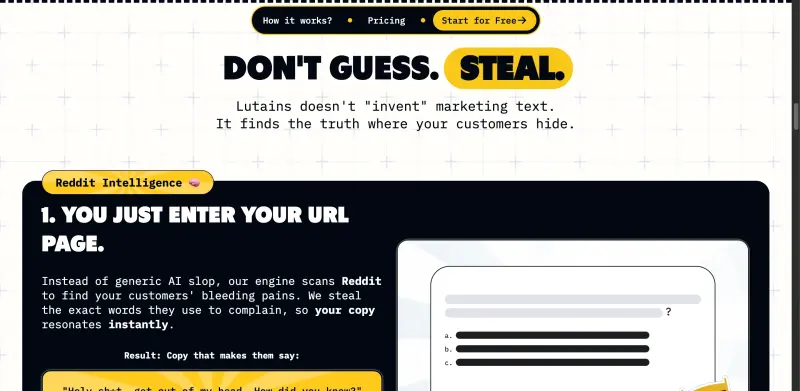 Lutains interface screenshot 3 showing Unlock high-converting landing pages