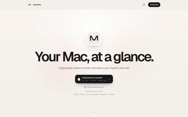 Mectrics homepage showing mectrics