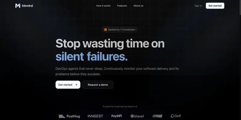 Mendral homepage showing Stop chasing broken builds and start shipping code faster