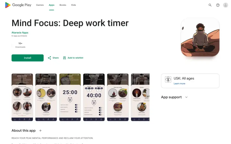 Mind Focus: Reclaim your attention homepage screenshot - Pomodoro + adaptive isochronic tones. No subscription. No tracking. Just focus.