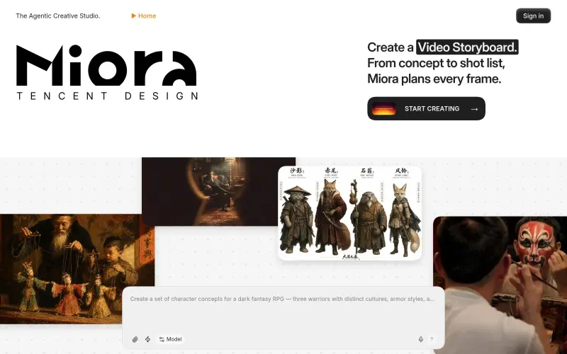 Miora homepage showing design tasks with AI automation