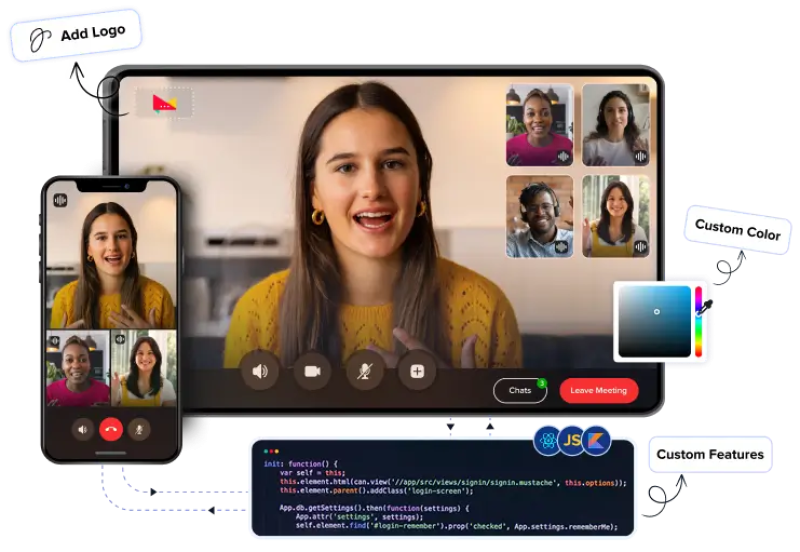 MirrorFly Video Call API & SDK homepage showing Power applications with secure, scalable, real-time video calling using