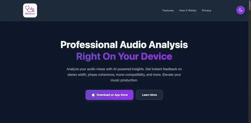 MixDoctor interface screenshot 2 showing AI-powered audio mix analyzer for iOS, iPad, and Mac—get instant feedback on