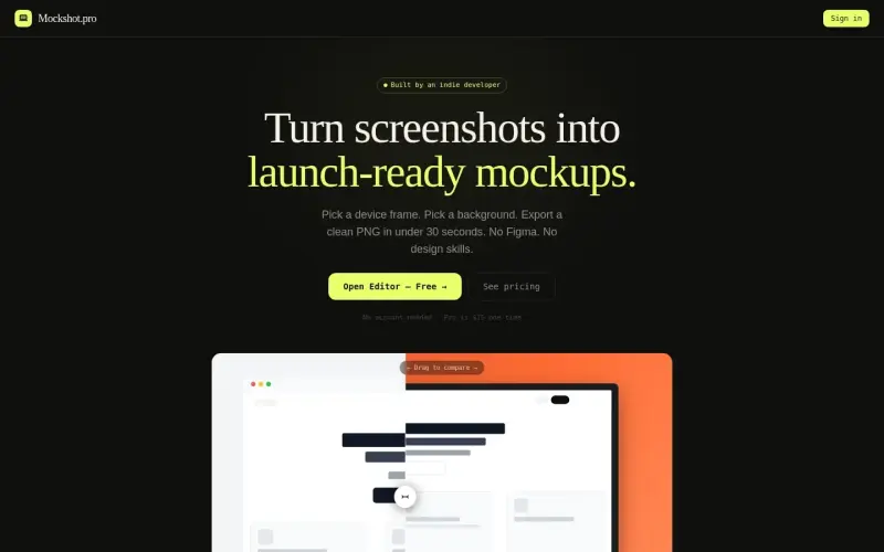Mockshot.pro homepage showing Wrap screenshots in device frames