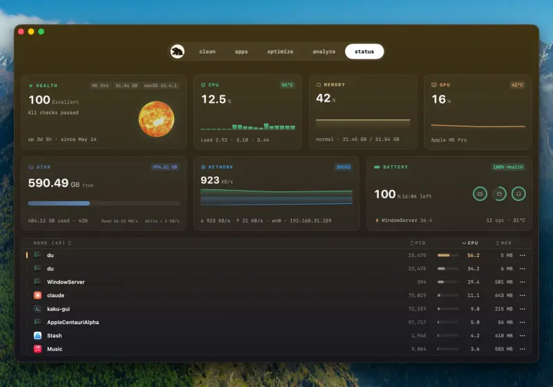 Mole homepage showing Native Mac app to clean and manage your system
