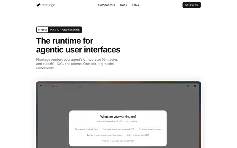 Montage homepage screenshot - Power agentic UIs with a flexible runtime