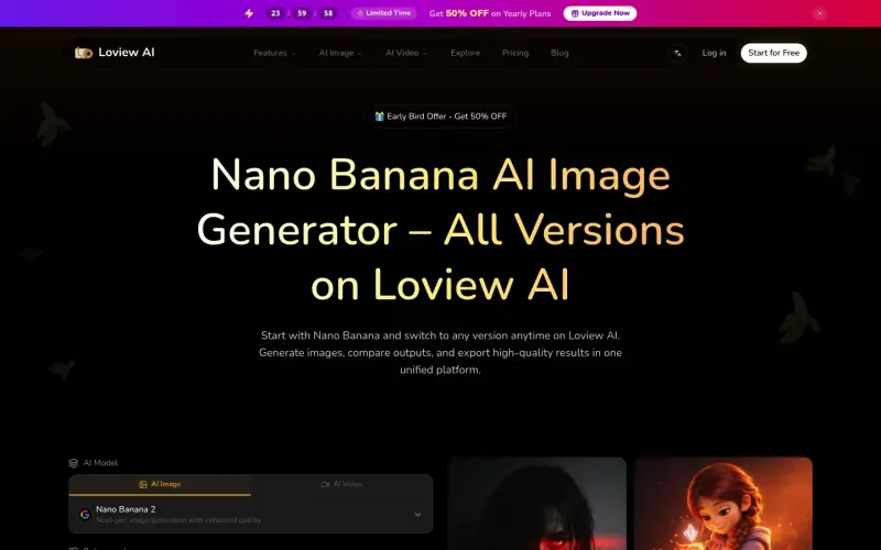 Nano Banana AI Image Generator homepage showing Generate images with Nano Banana AI