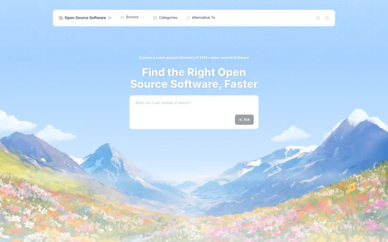 Open Source Software homepage showing Discover curated open source software and tools