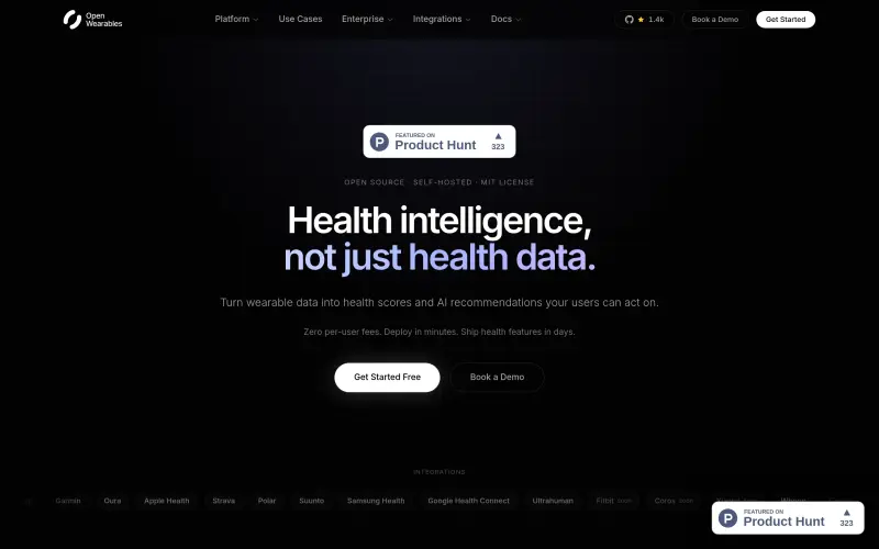 Open Wearables homepage screenshot - Unlock health insights from wearable data with AI-driven analytics