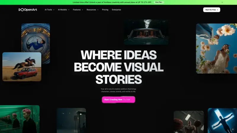 Openart homepage showing Transform Text into Timeless Visuals