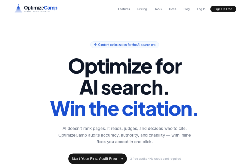 OptimizeCamp interface screenshot 2 showing your content to win citations from AI engines like ChatGPT and Google AI