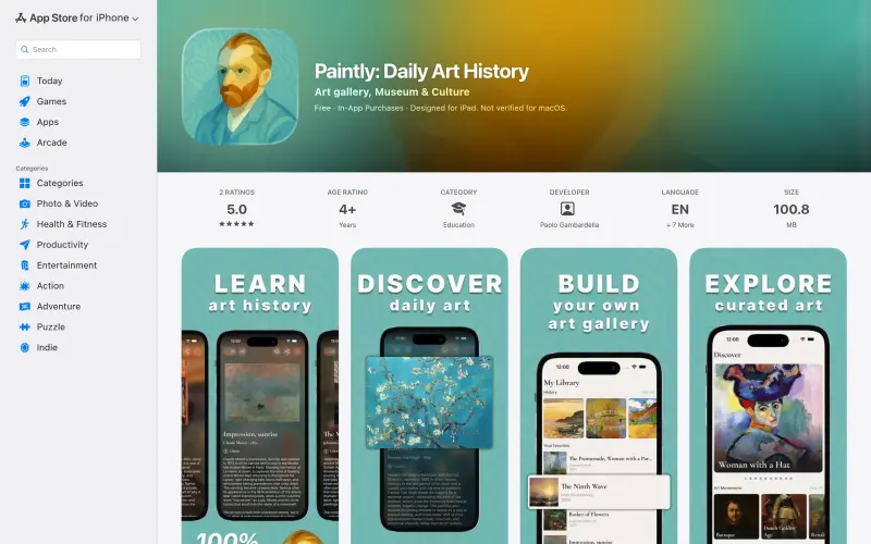 Paintly homepage showing Discover a new painting daily