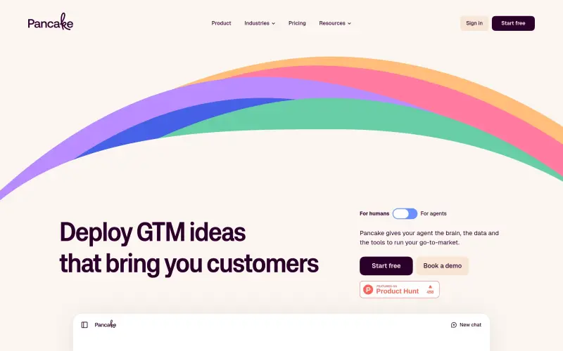 Pancake homepage showing AI-powered go-to-market platform for filling your pipeline