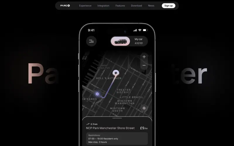 Parc homepage screenshot - Automate UK parking payments with AI