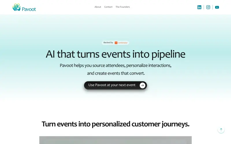 Pavoot homepage screenshot - Transform events into sales pipelines with AI-driven attendee sourcing