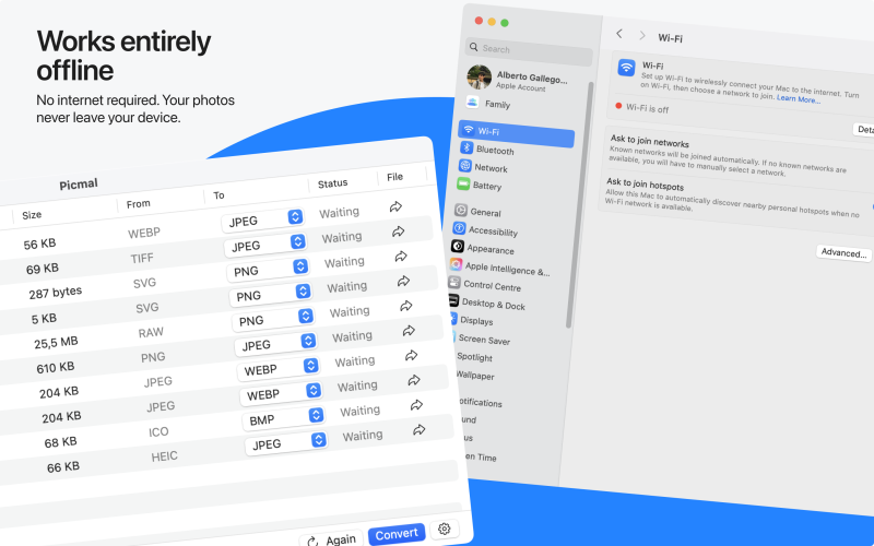 Picmal interface screenshot 3 showing Batch convert and compress images offline on your Mac. Beautiful, private, and