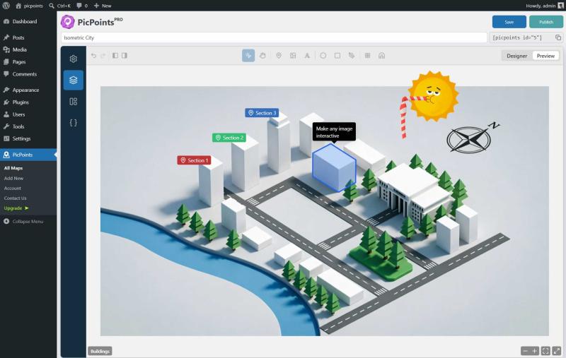 PicPoints homepage showing Create interactive image maps and floor plans