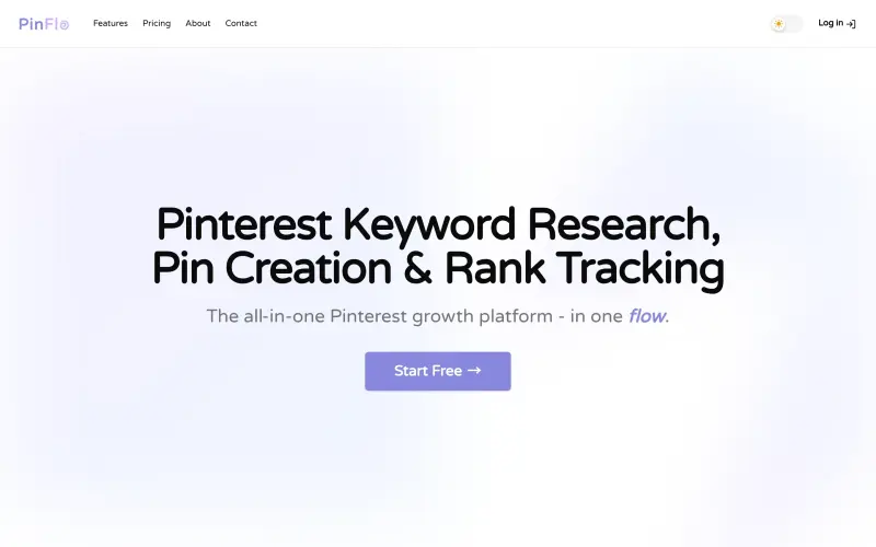 PinFlo homepage showing Streamline Pinterest growth