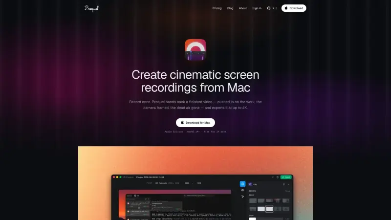 Prequel homepage showing Professionally directed videos on your Mac