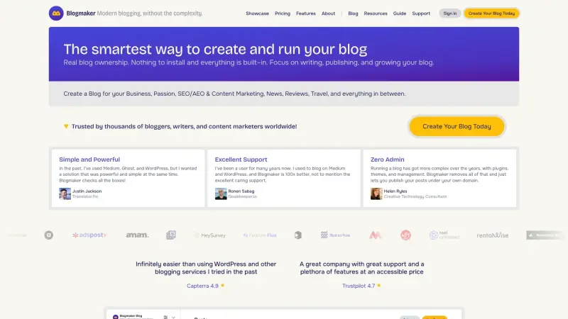 BlogMaker homepage showing Blog