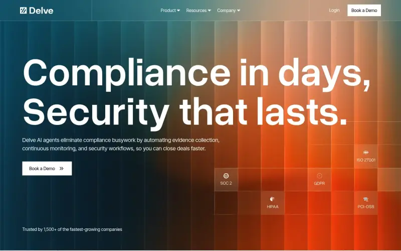 Delve homepage showing Get Compliant, Fast — Powered