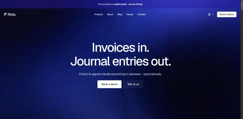 Finto homepage showing Enterprise accounting, streamlined