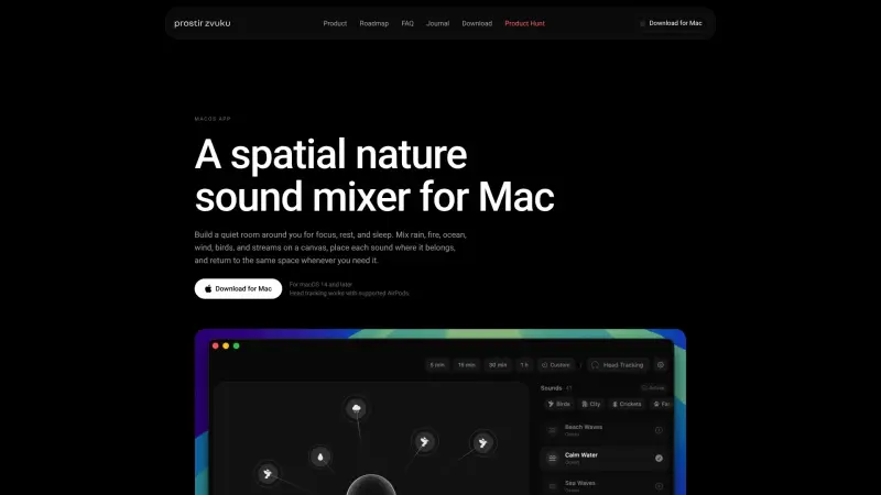 prostir zvuku homepage showing Mix nature sounds in 3D space