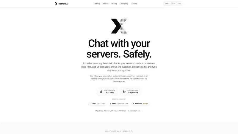 Remotex homepage showing Investigate and fix server issues remotely