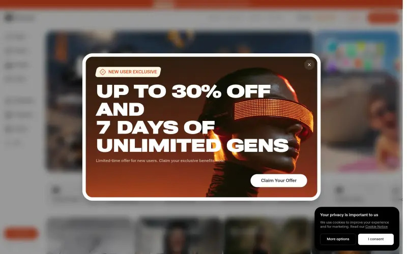 Renoise homepage showing AI-powered video and image editing suite for marketers and creators