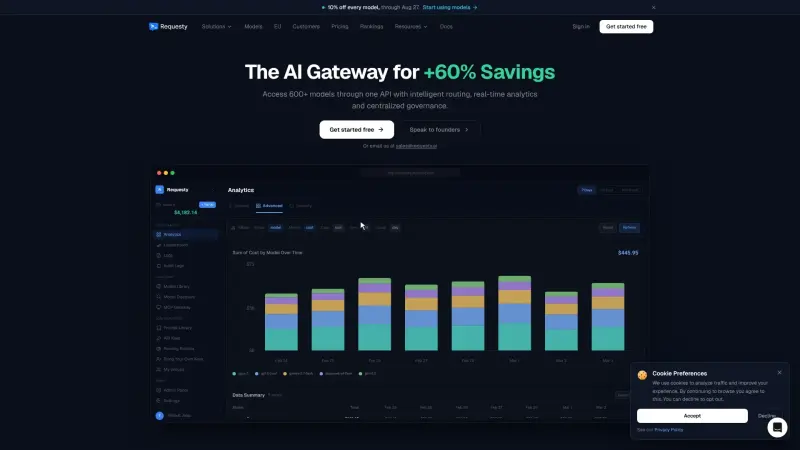 Requesty homepage showing Route every LLM call through one OpenAI‑compatible API