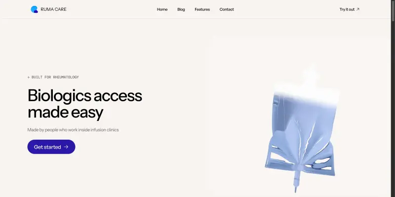Ruma Care homepage showing AI-powered automation for specialty medication prior authorizations