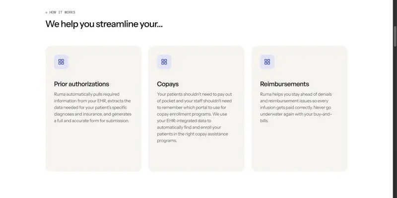 Ruma Care interface screenshot 2 showing AI-powered automation for specialty medication prior authorizations