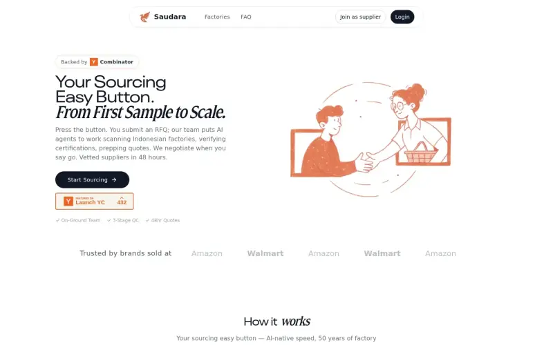 Saudara homepage screenshot - Streamline Indonesian manufacturing sourcing with AI-driven supplier vetting
