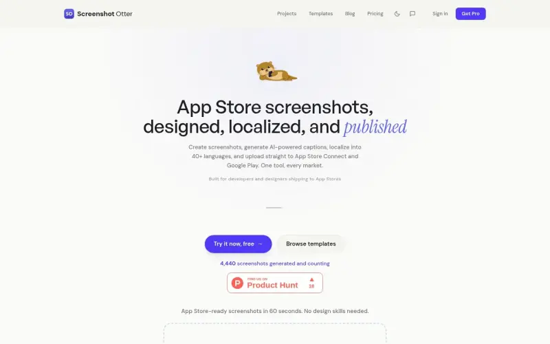 Screenshot Otter homepage screenshot - Create professional app store screenshots with AI-powered captions