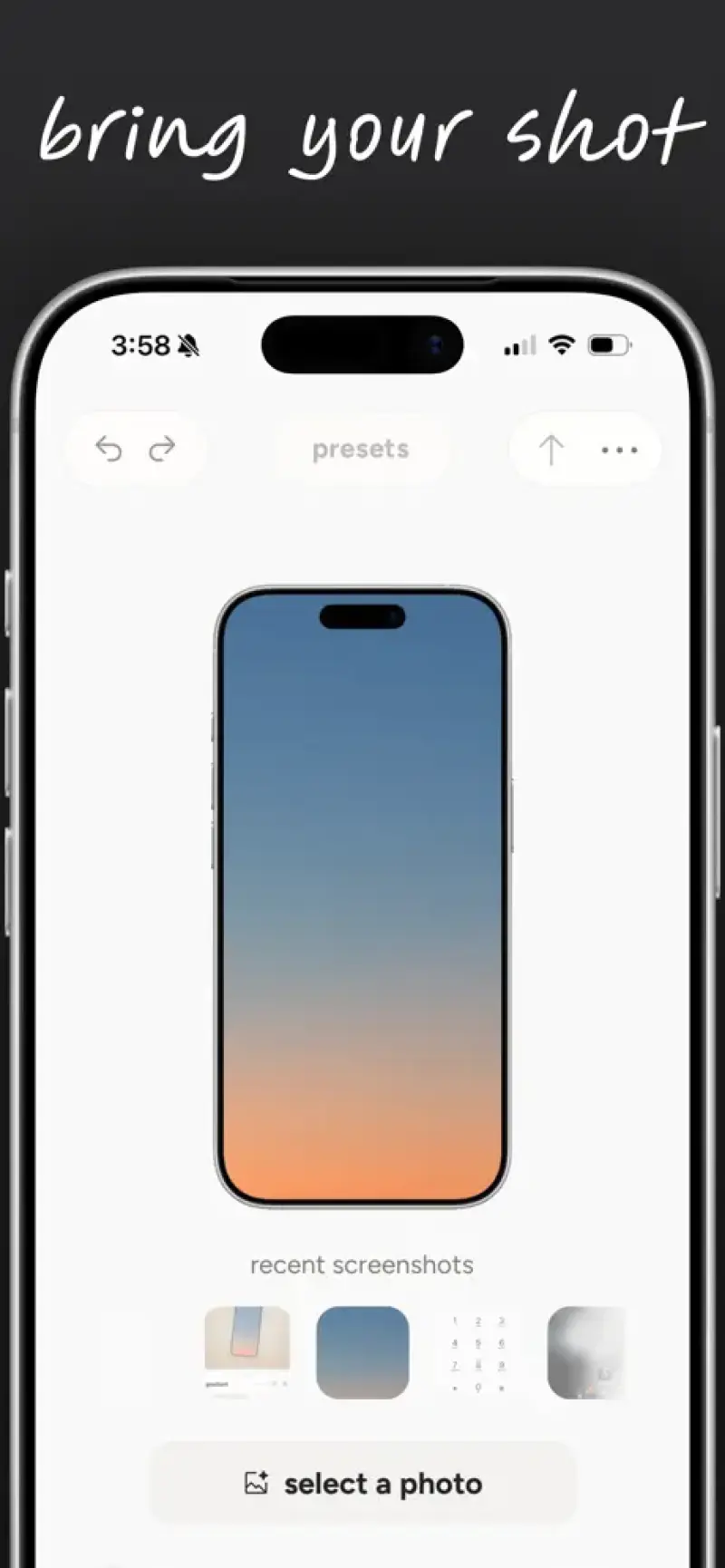 Shotwell homepage showing Transform your iPhone screenshots into stunning visuals with effortless
