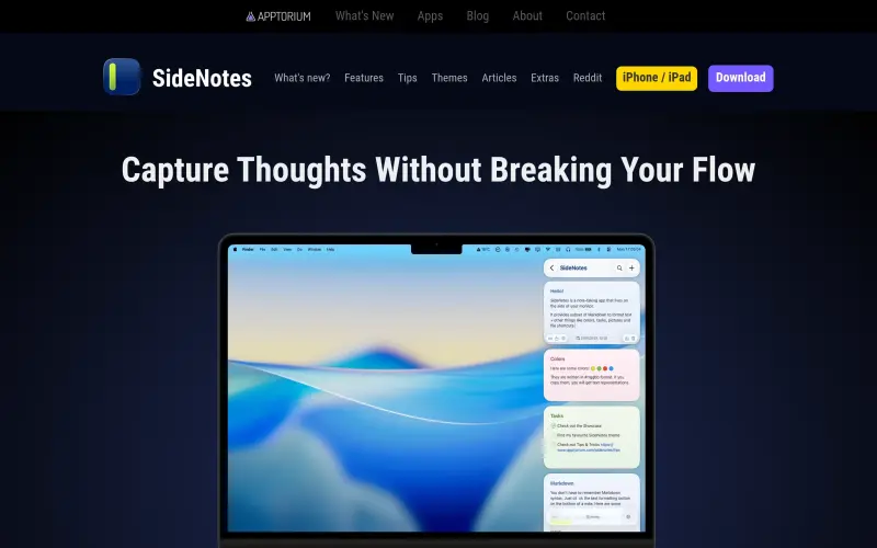 SideNotes homepage screenshot - Capture notes instantly on your screen's edge