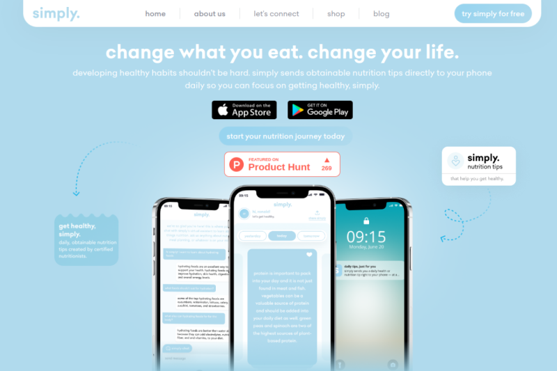simply homepage showing Transform your business with actionable intelligence and informed
