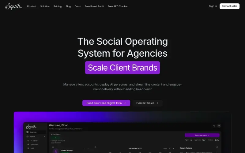 Squib homepage showing Create digital personas for clients