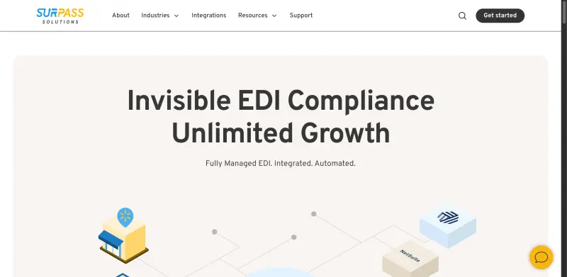 Surpass homepage showing Streamline your supply chain operations with our EDI platform, reducing errors