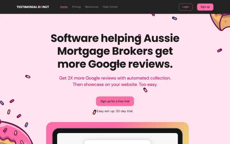 Testimonial Donut homepage showing Collect and manage testimonials in one place