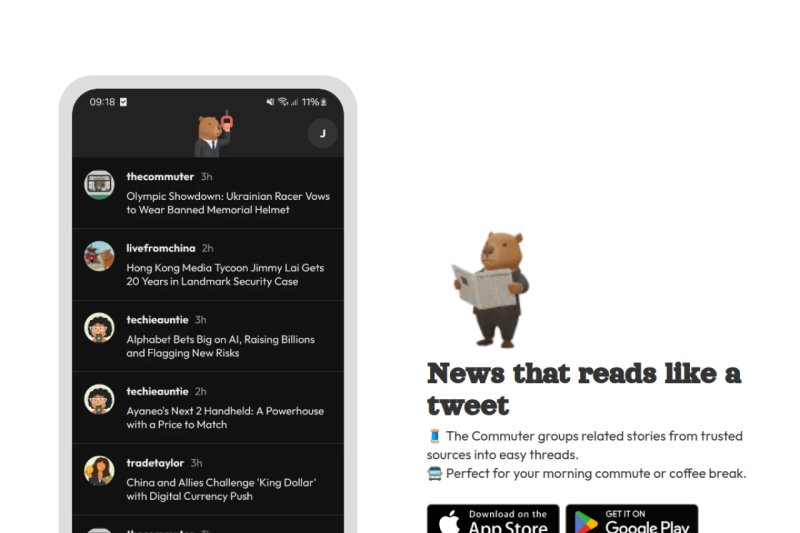 The Commuter homepage showing What if reading news felt delightful, light, and conversational