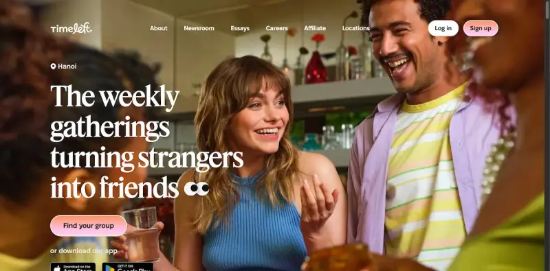 Timeleft homepage showing Discover a simple way to form lasting friendships with like-minded individuals