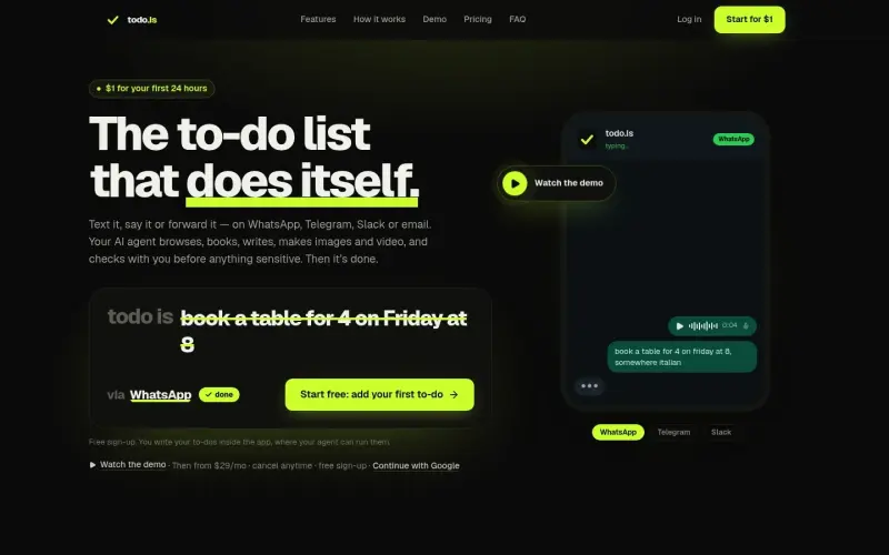 todo.is homepage showing tasks with AI-powered to-do management automation