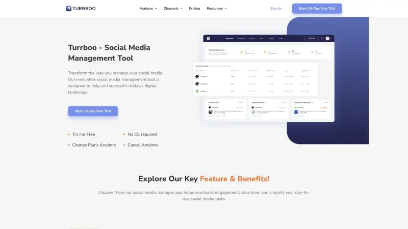Turrboo interface screenshot 3 showing Streamline your social media management with Turrboo's AI tool, saving time