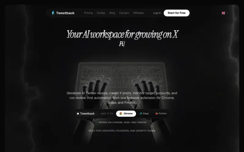 Tweetback homepage showing AI Twitter replies and post automation