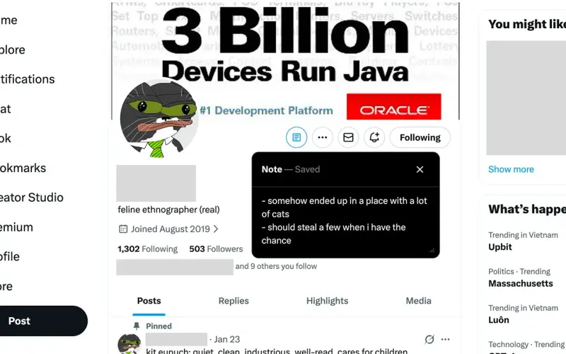 Twitter Notes - X Profile Annotations homepage showing Never forget why you followed, blocked, or muted someone. Keep private, local